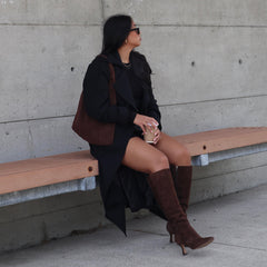 GYRA WIDE CALF BOOTS DK BROWN SUEDE - re:vita