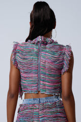 SHES GONE, DANCE ON GIRL SHREDDED DENIM TOP