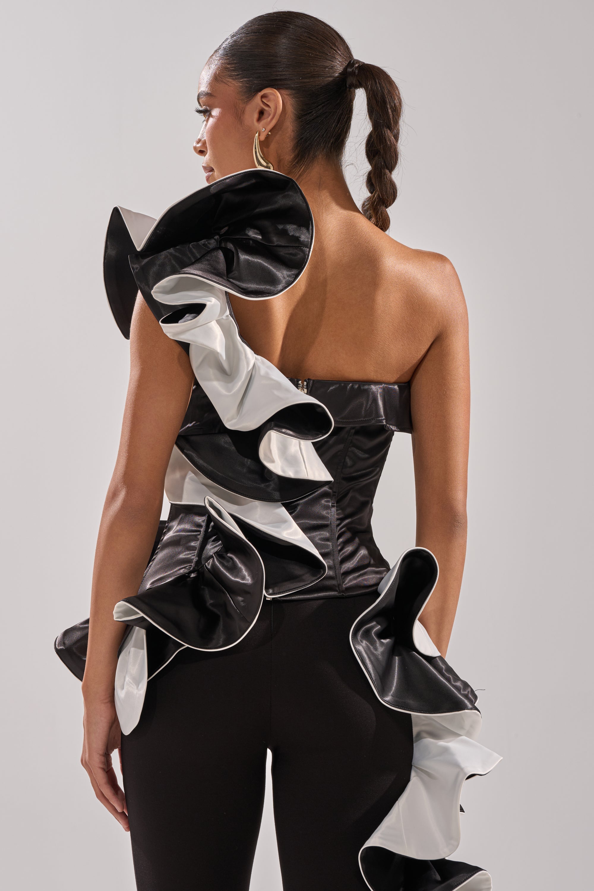 SNOB IS A HABIT RUFFLE DETAIL SATIN TOP