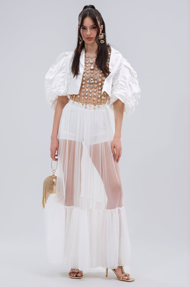 HERE FOR A GOOD TIME RUFFLE SLEEVE BLAZER