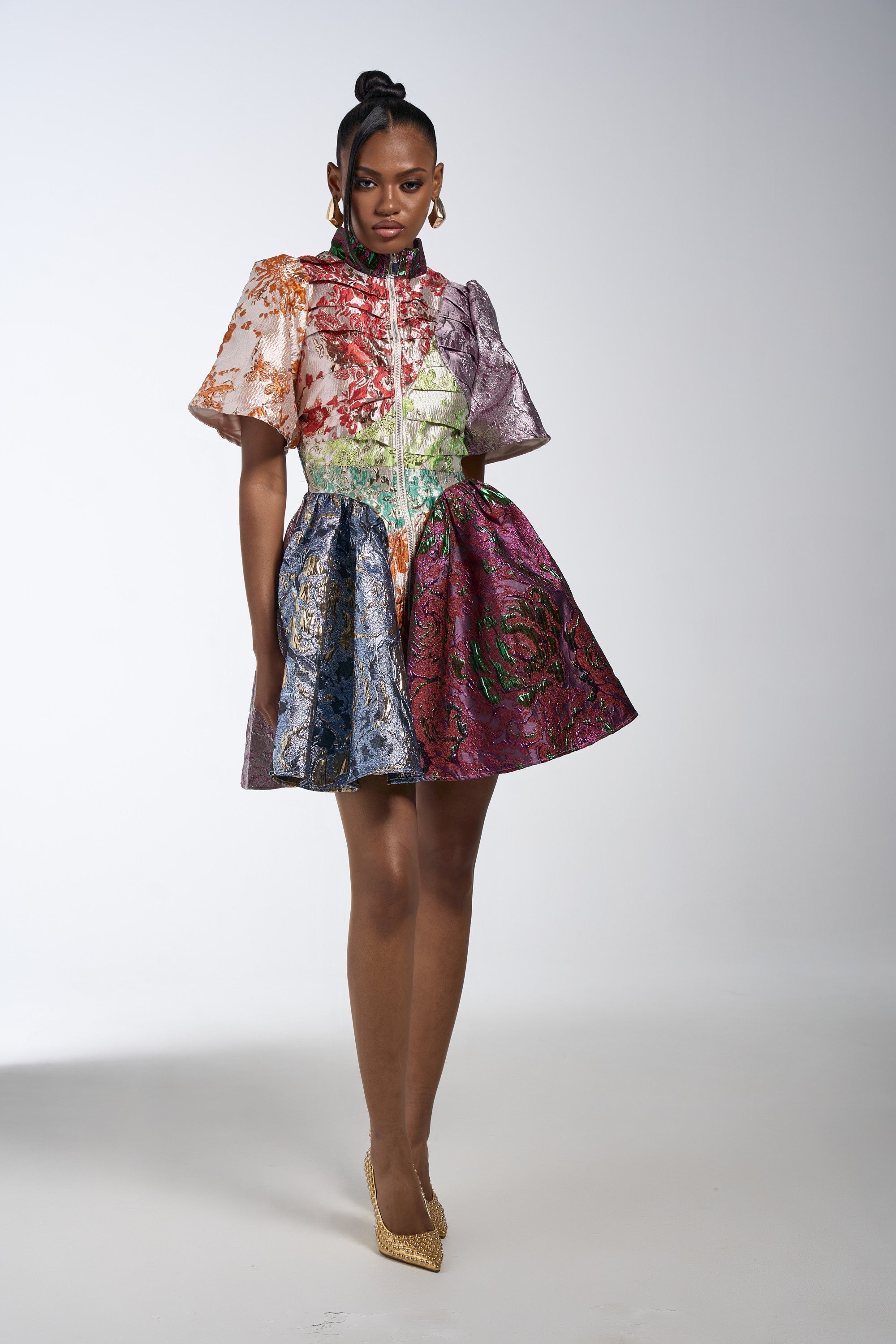 STAY WITH ME BROCADE MINI DRESS