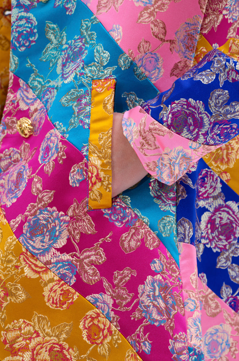 BIASED PATCHWORK BROCADE TRENCH