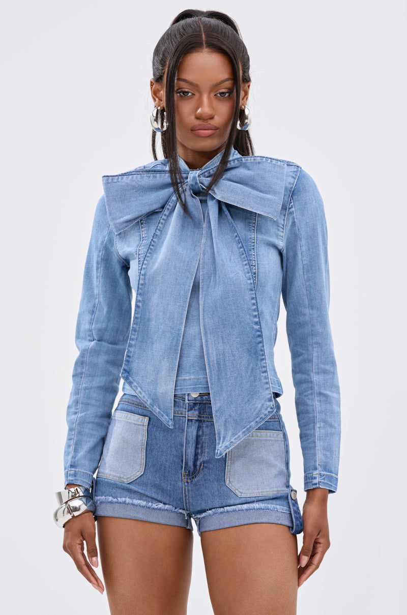 BOW DOWN BISH DENIM LONG SLEEVE TOP
