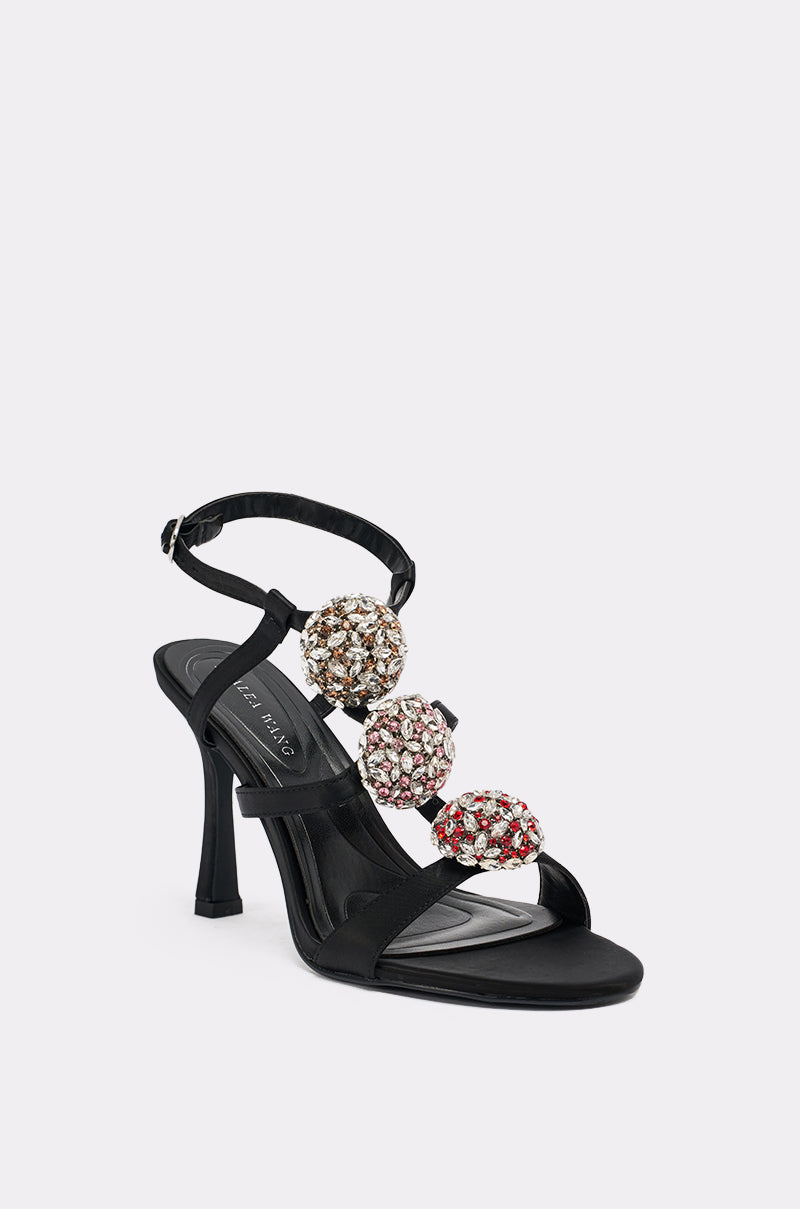 AZALEA WANG BEST BLACK RHINESTONE EMBELLISHED STILETTO SANDAL