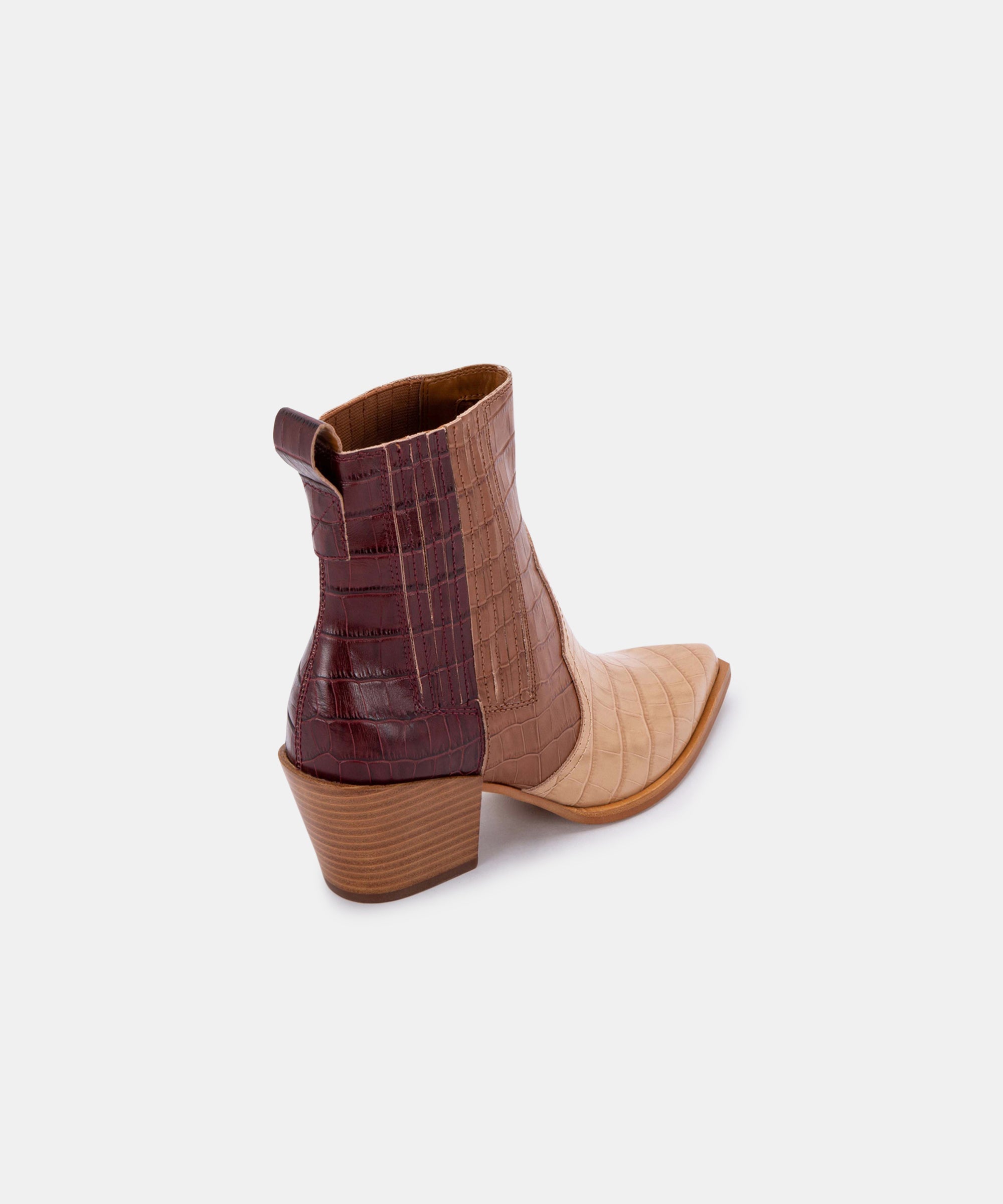 SERNA BOOTIES BROWN MULTI CROCO PRINT LEATHER - re:vita