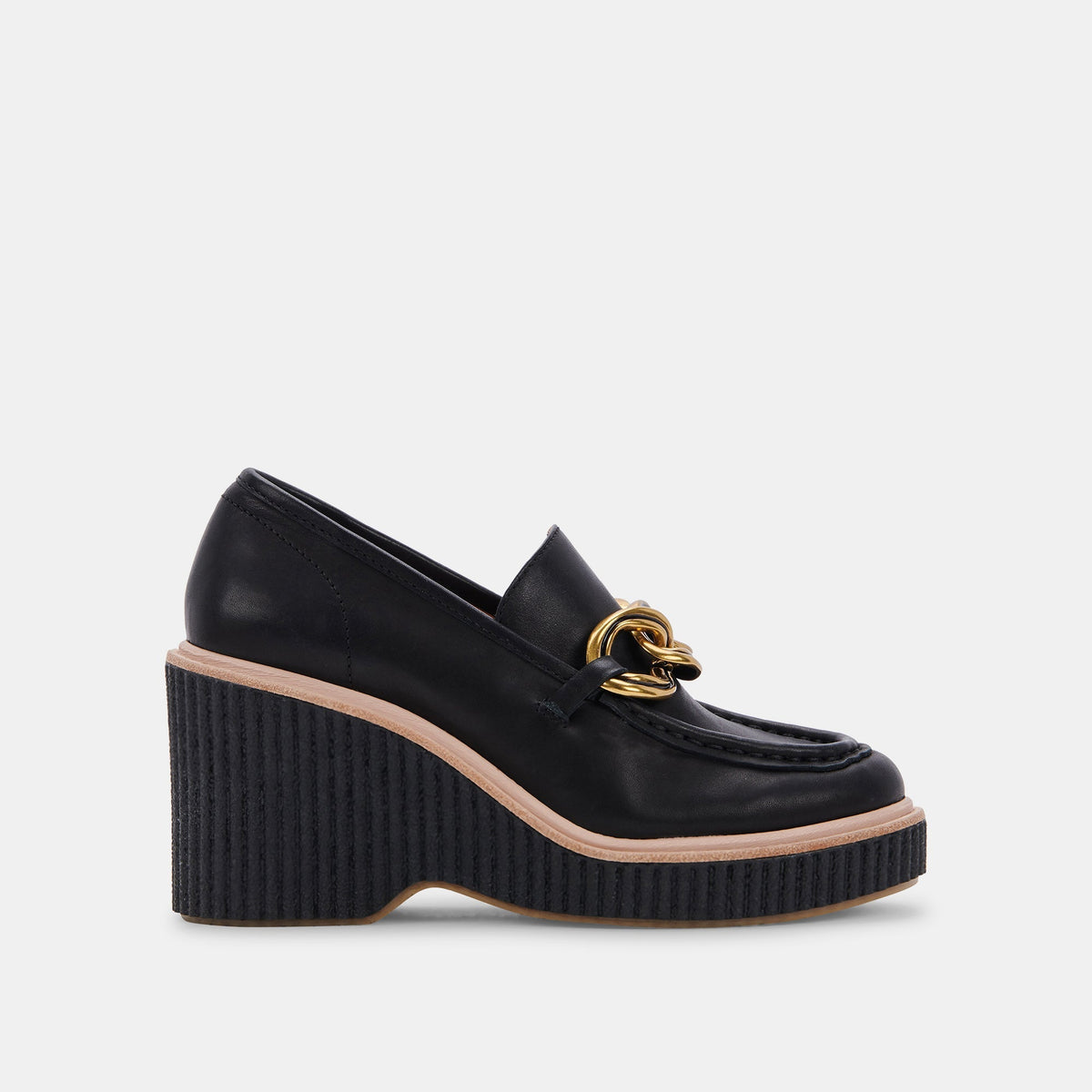 BRENAN WEDGES BLACK LEATHER - re:vita