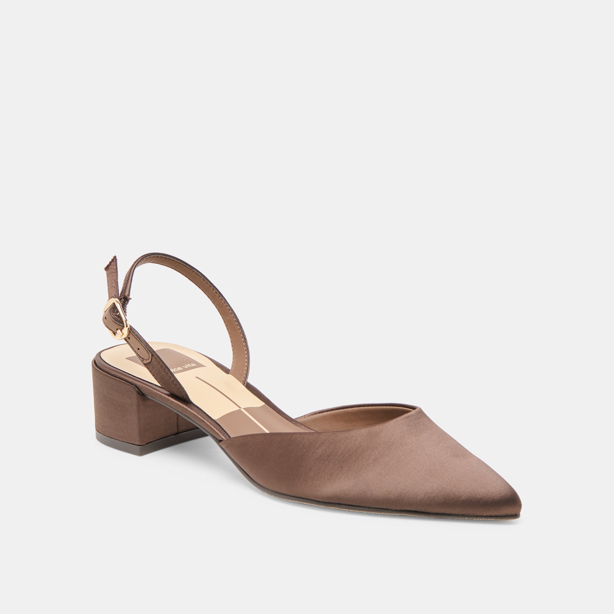 CAREL HEELS DK BROWN SATIN - re:vita