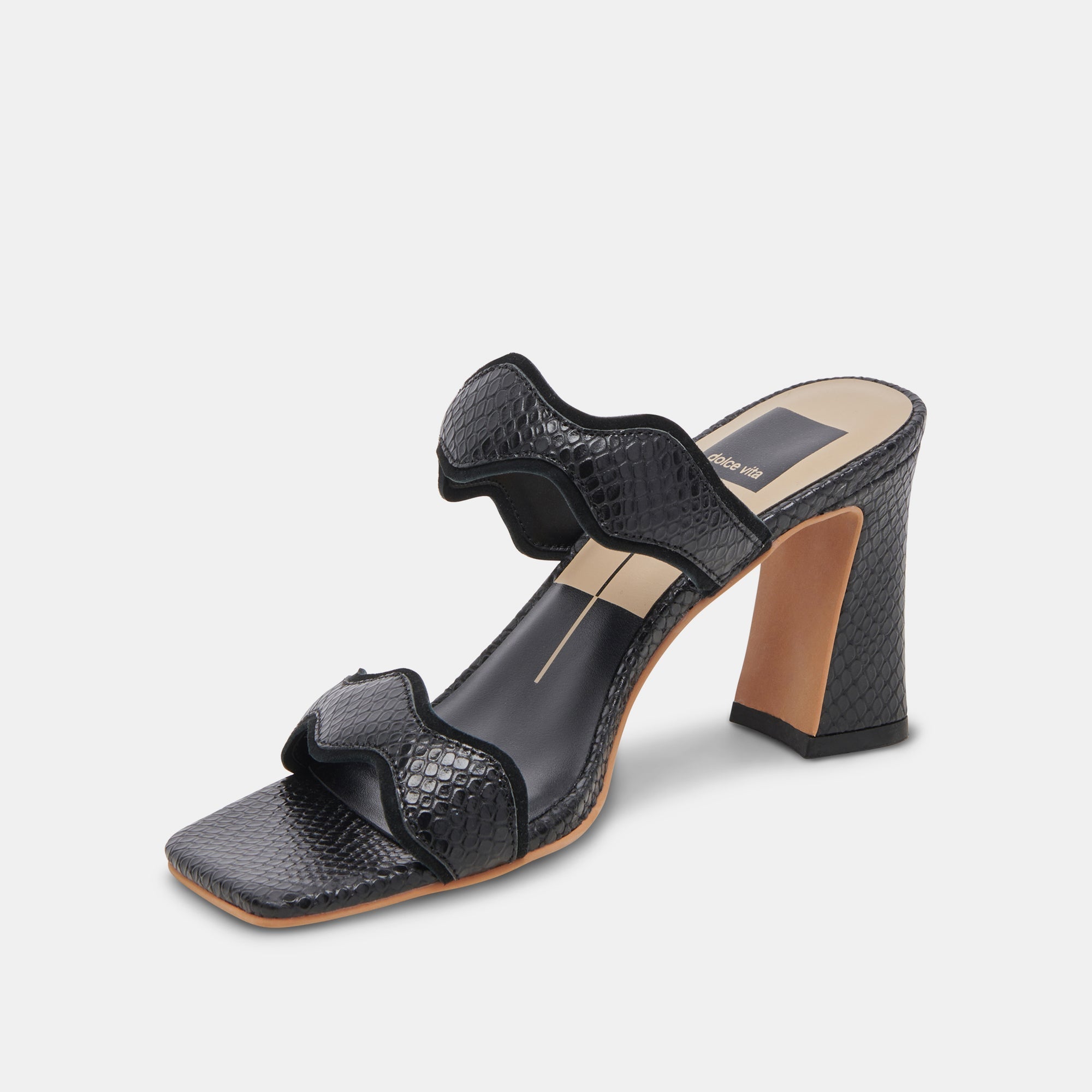 ILVA WIDE HEELS ONYX EMBOSSED LEATHER - re:vita