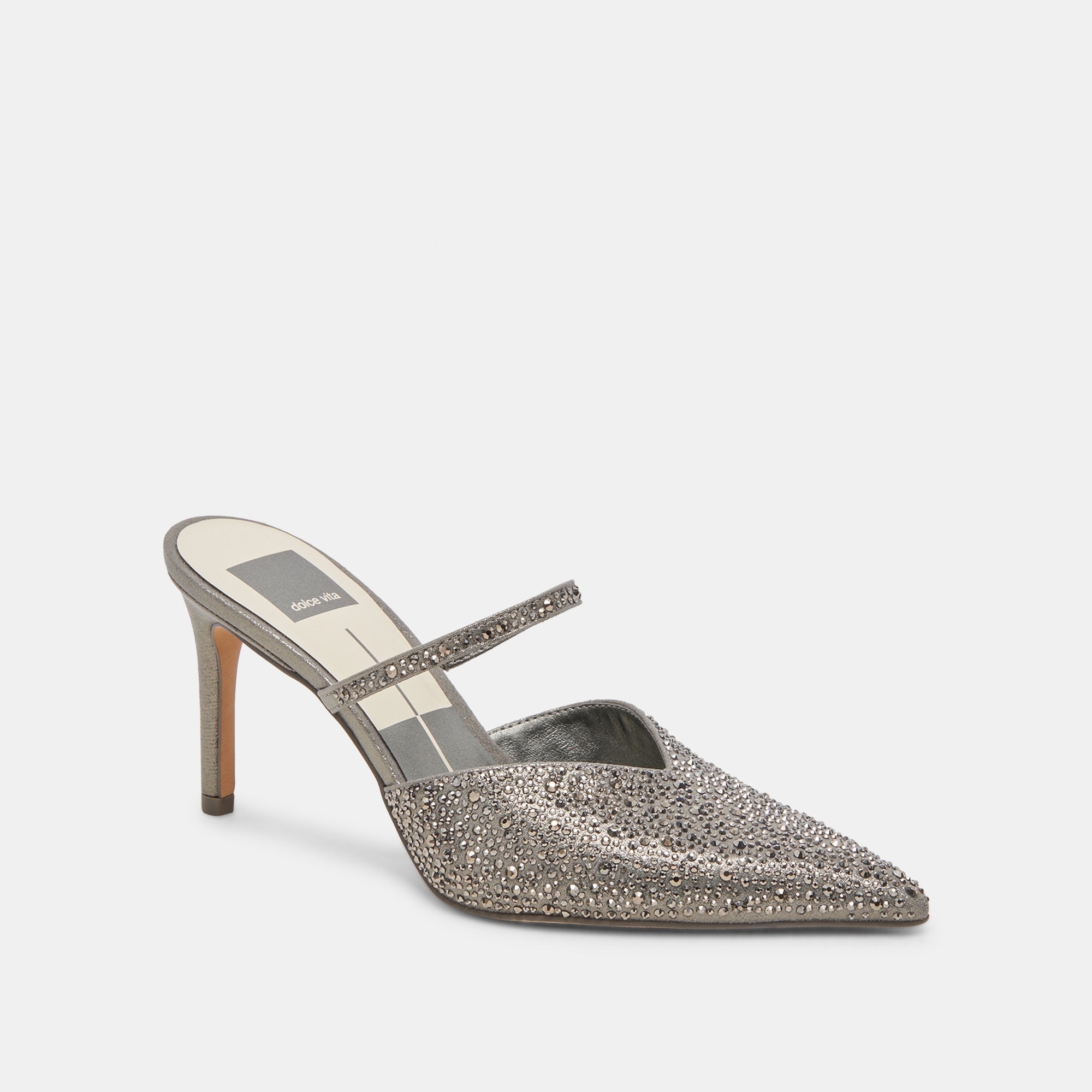 KANIKA CRYSTAL HEELS GUNMETAL FABRIC - re:vita