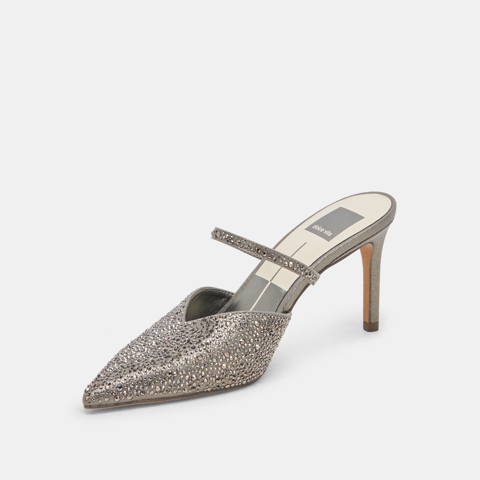 KANIKA CRYSTAL HEELS GUNMETAL FABRIC - re:vita