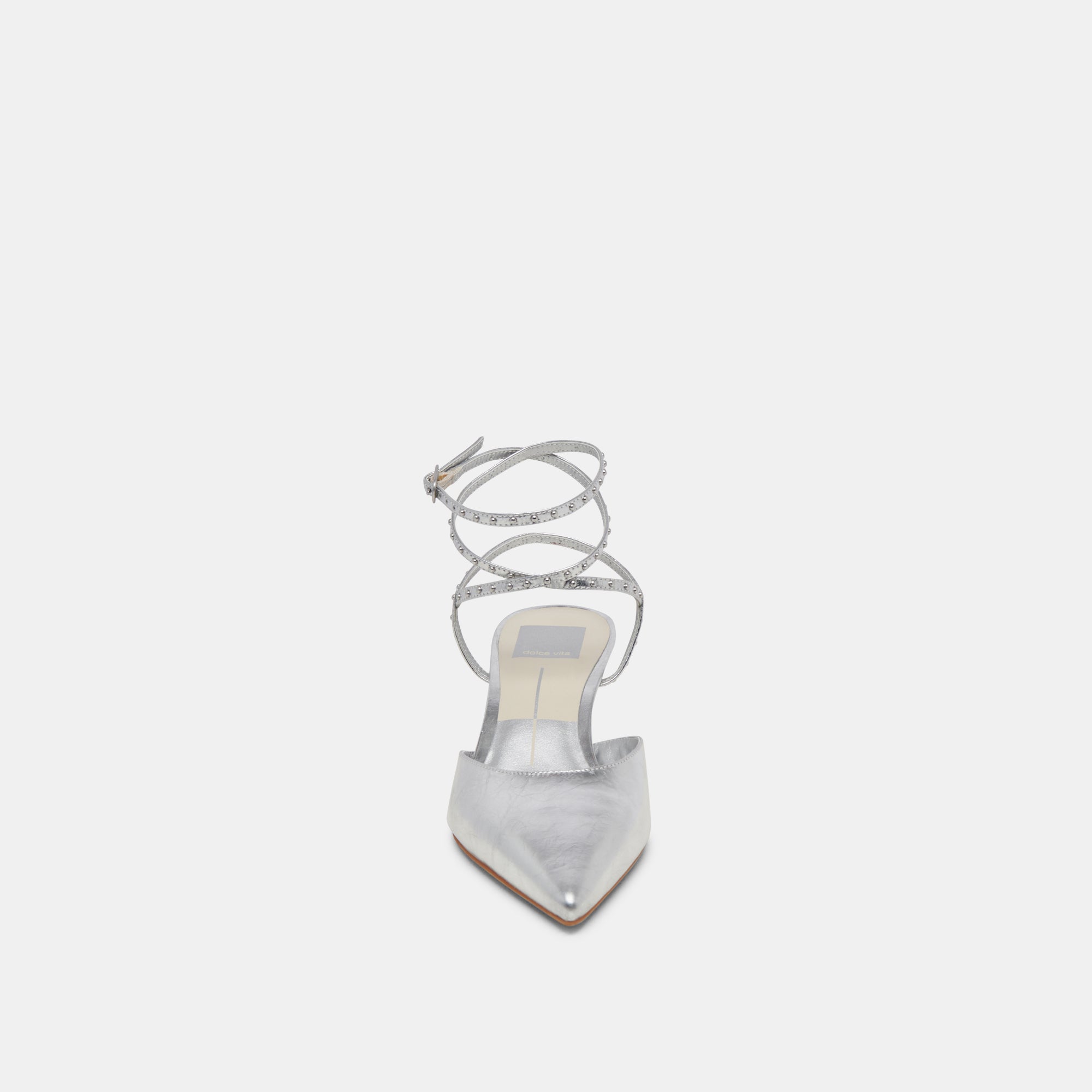 LOKLYN STUD HEELS SILVER CRINKLE PATENT - re:vita