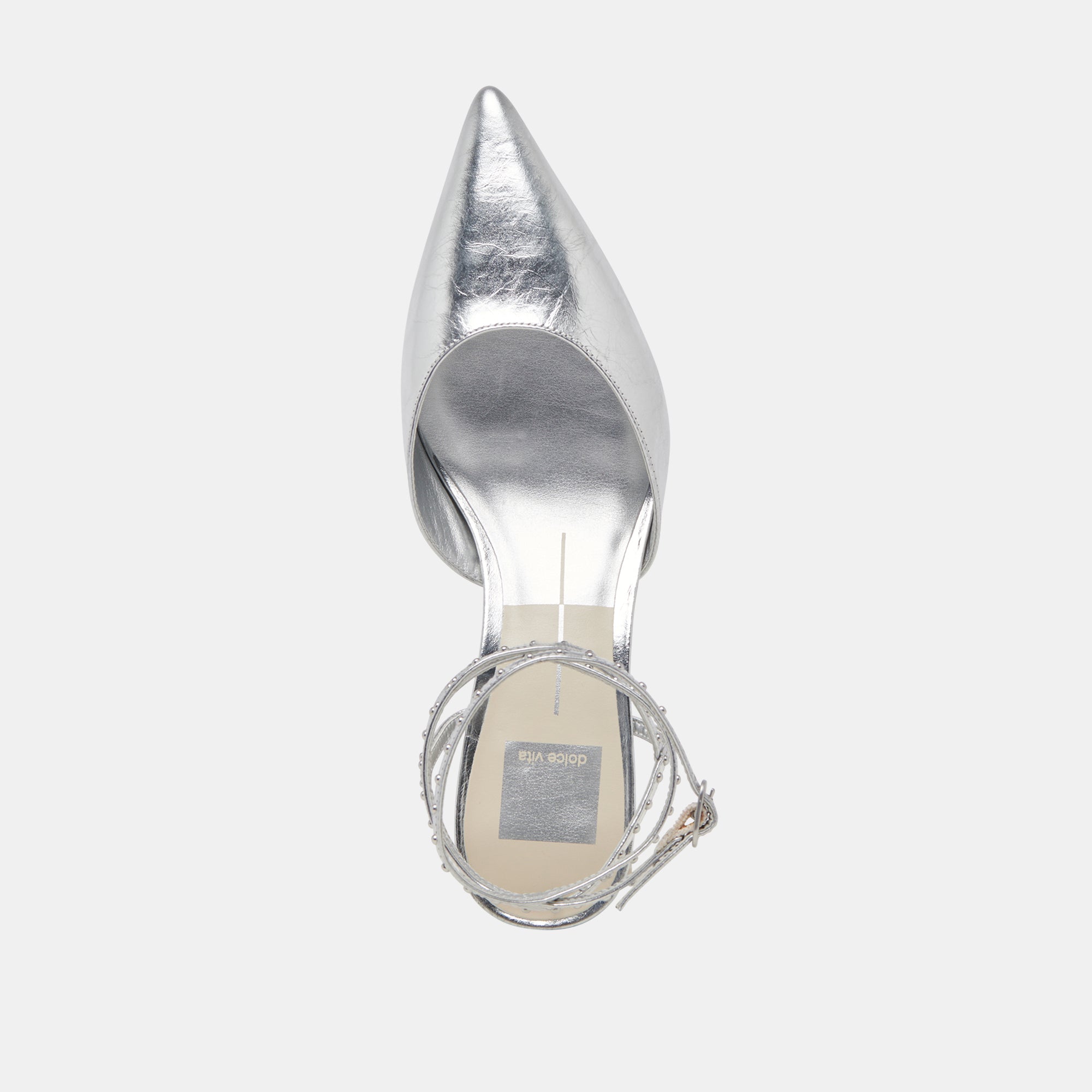 LOKLYN STUD HEELS SILVER CRINKLE PATENT - re:vita