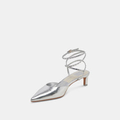 LOKLYN STUD HEELS SILVER CRINKLE PATENT