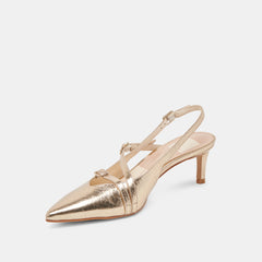 PAMLA MID WIDE HEELS LIGHT GOLD DISTRESSED LEATHER - re:vita