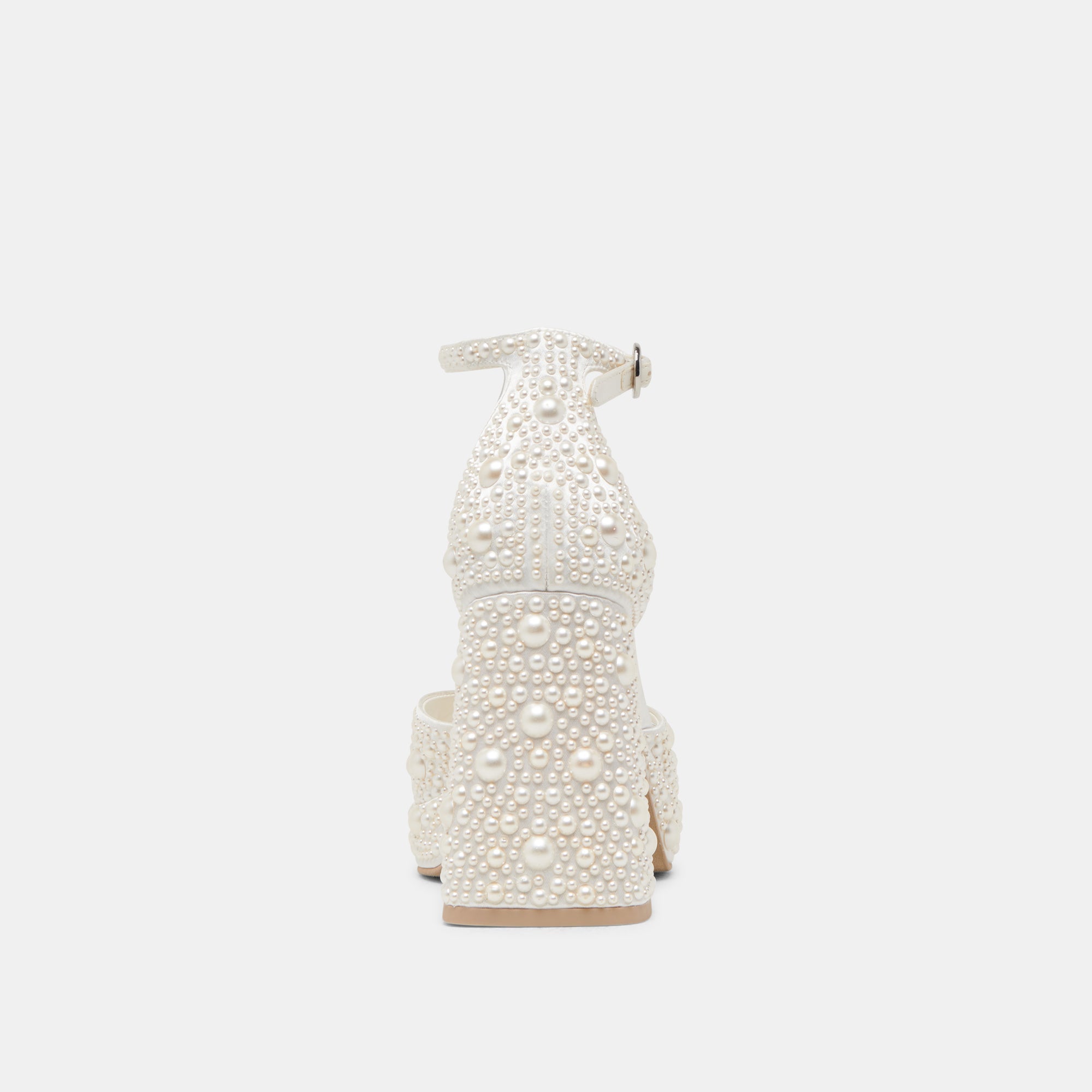 PANDRO PEARL WIDE HEELS TRUE WHITE SATIN