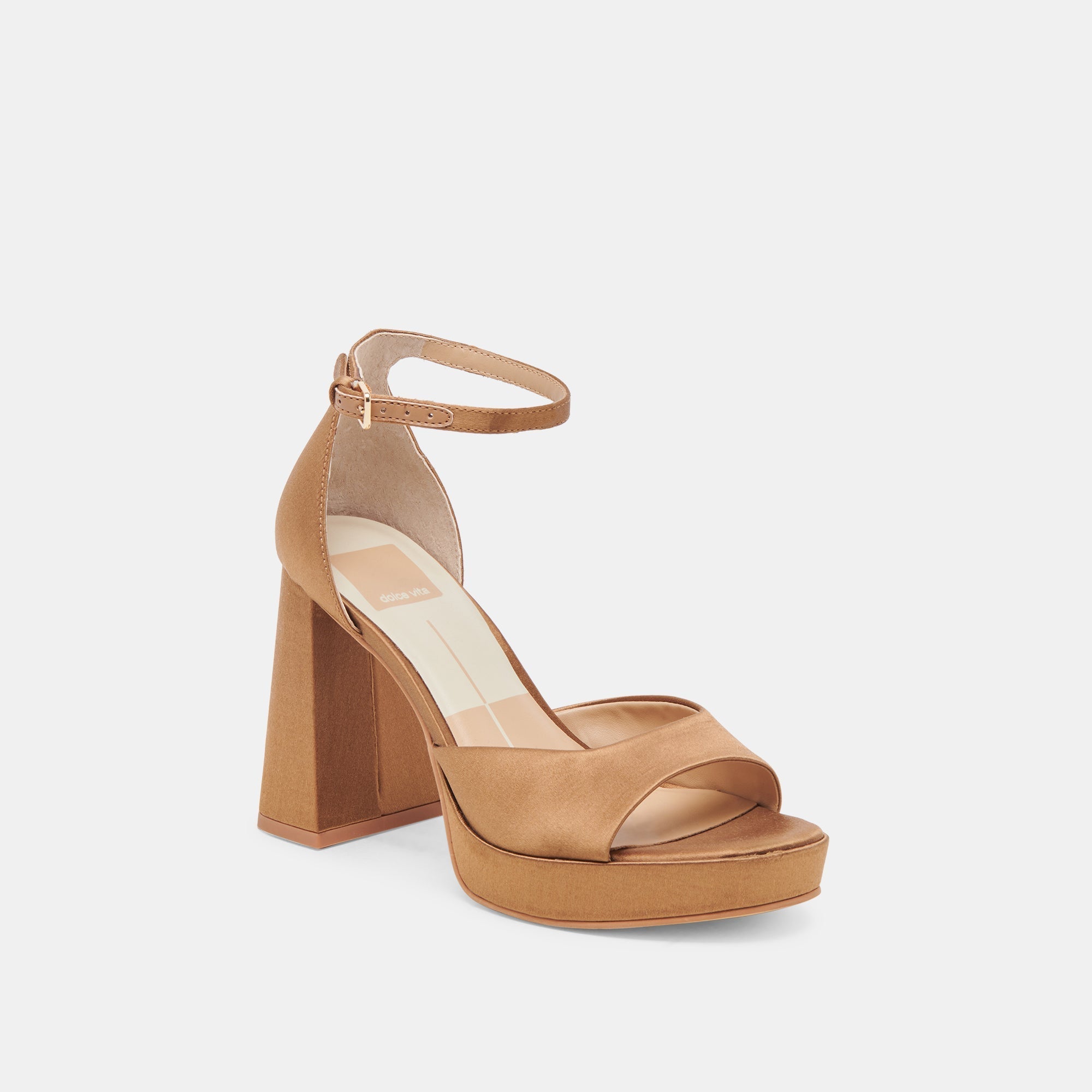 PANDRO HEELS MID BROWN SATIN - re:vita