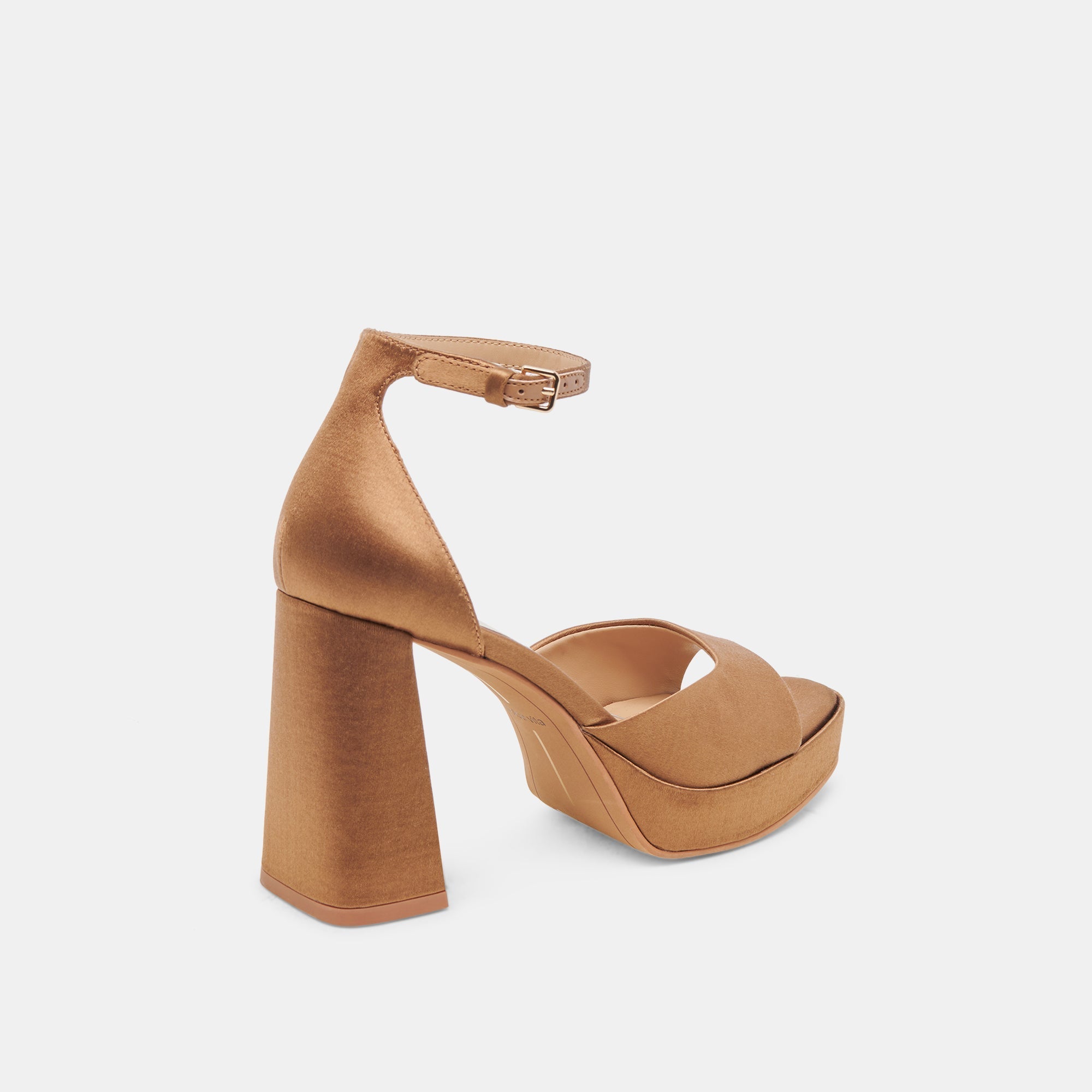 PANDRO HEELS MID BROWN SATIN - re:vita