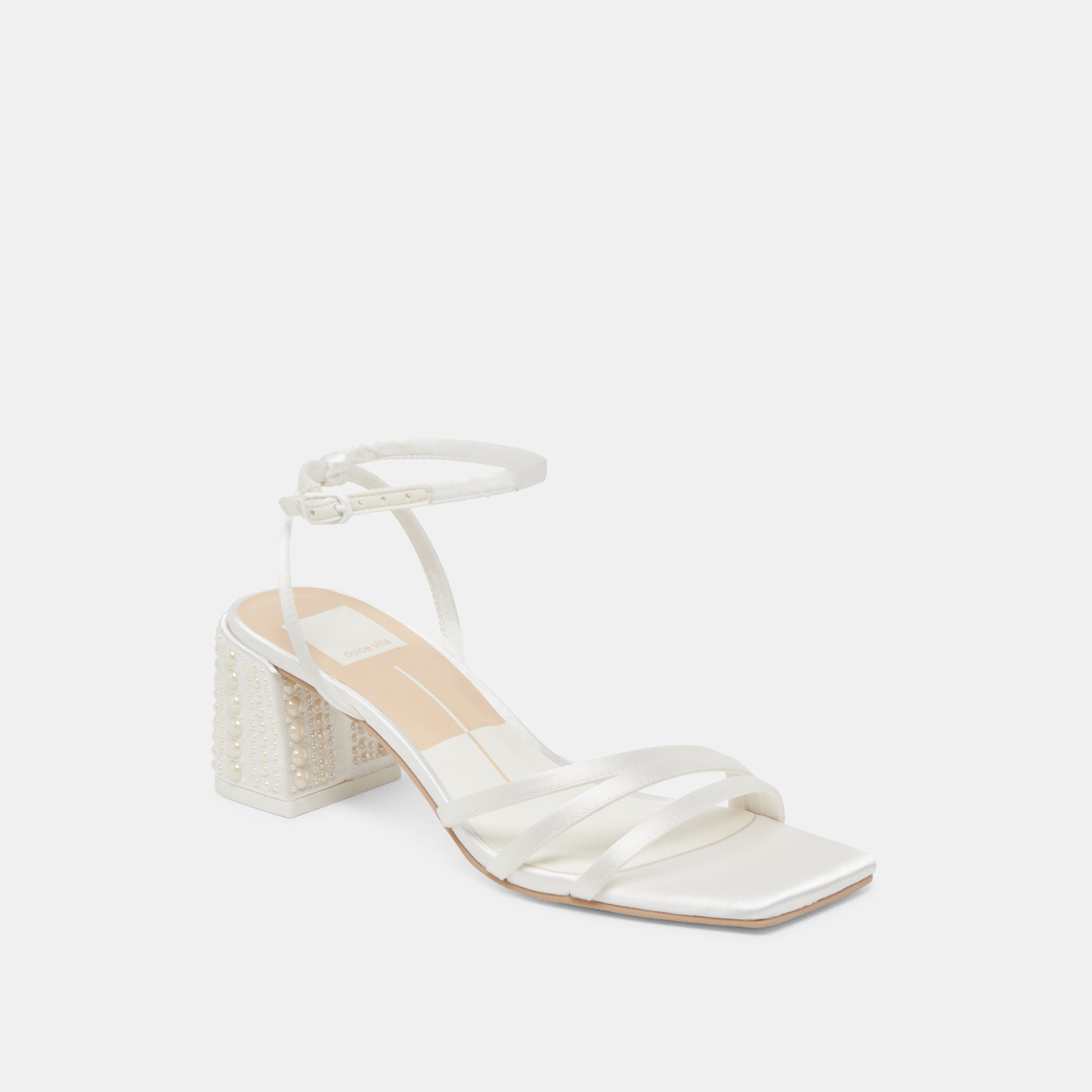 YSABEL PEARL HEELS TRUE WHITE SATIN