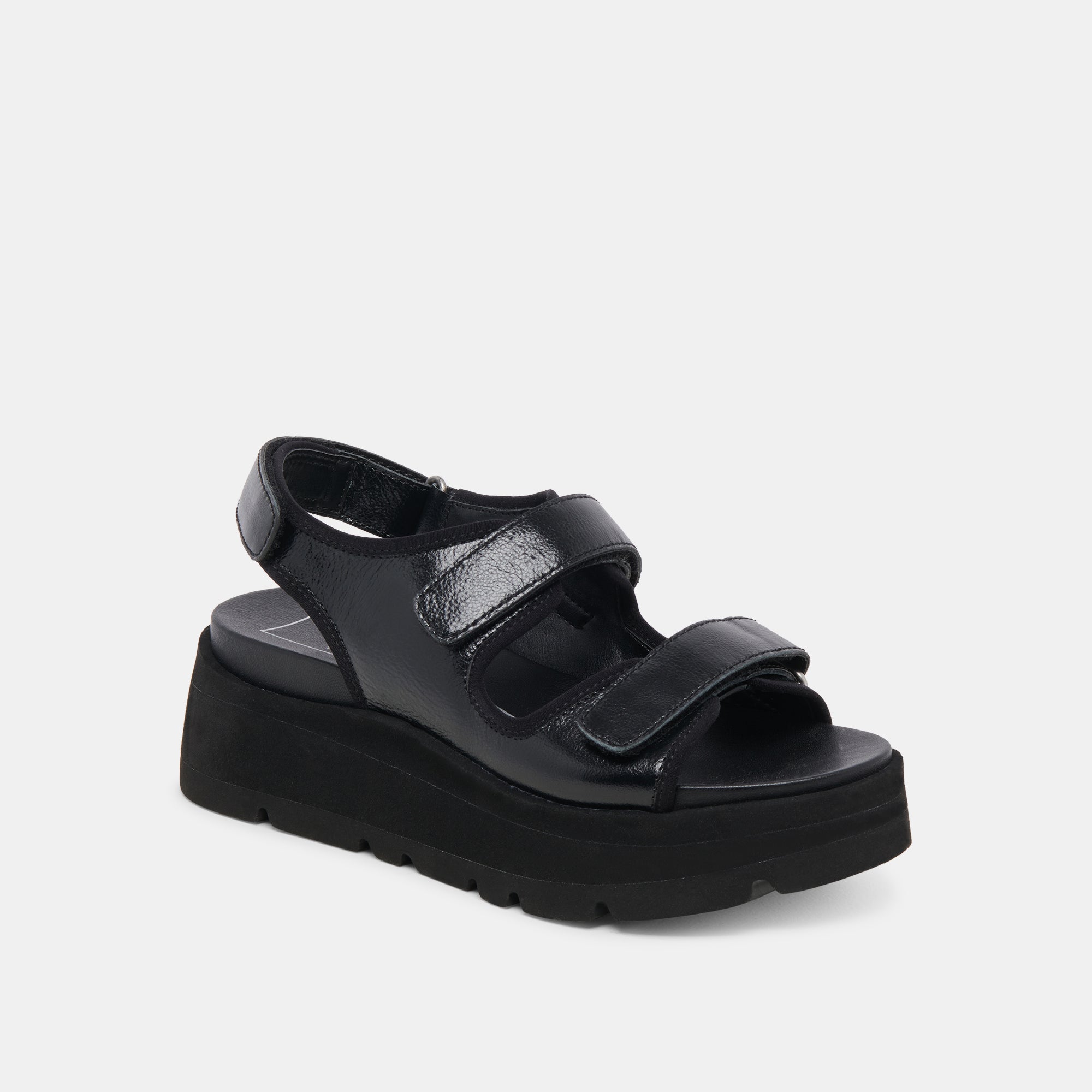 DUBAI SANDALS MIDNIGHT CRINKLE PATENT - re:vita