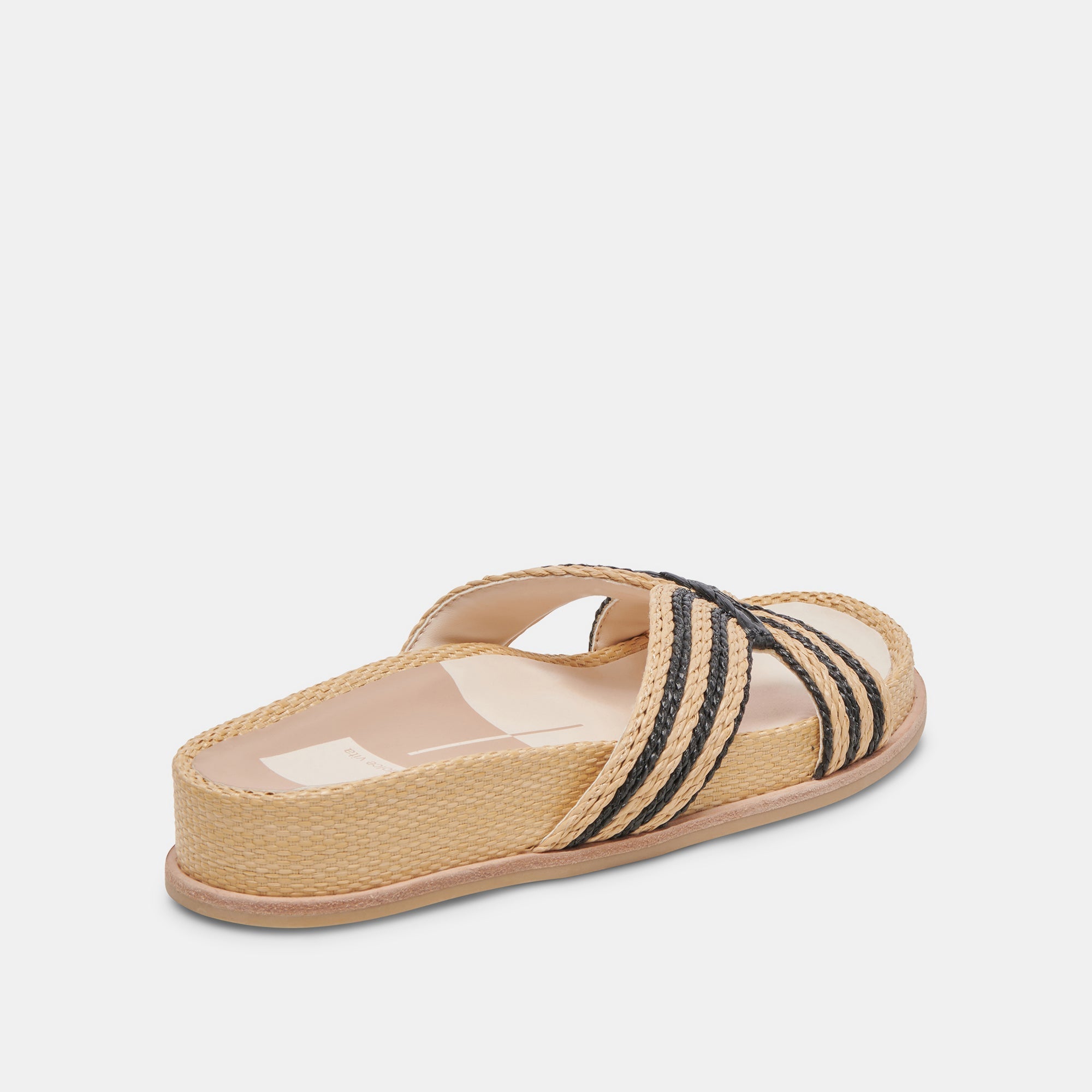 SELDA WIDE SANDALS NATURAL BLACK RAFFIA - re:vita