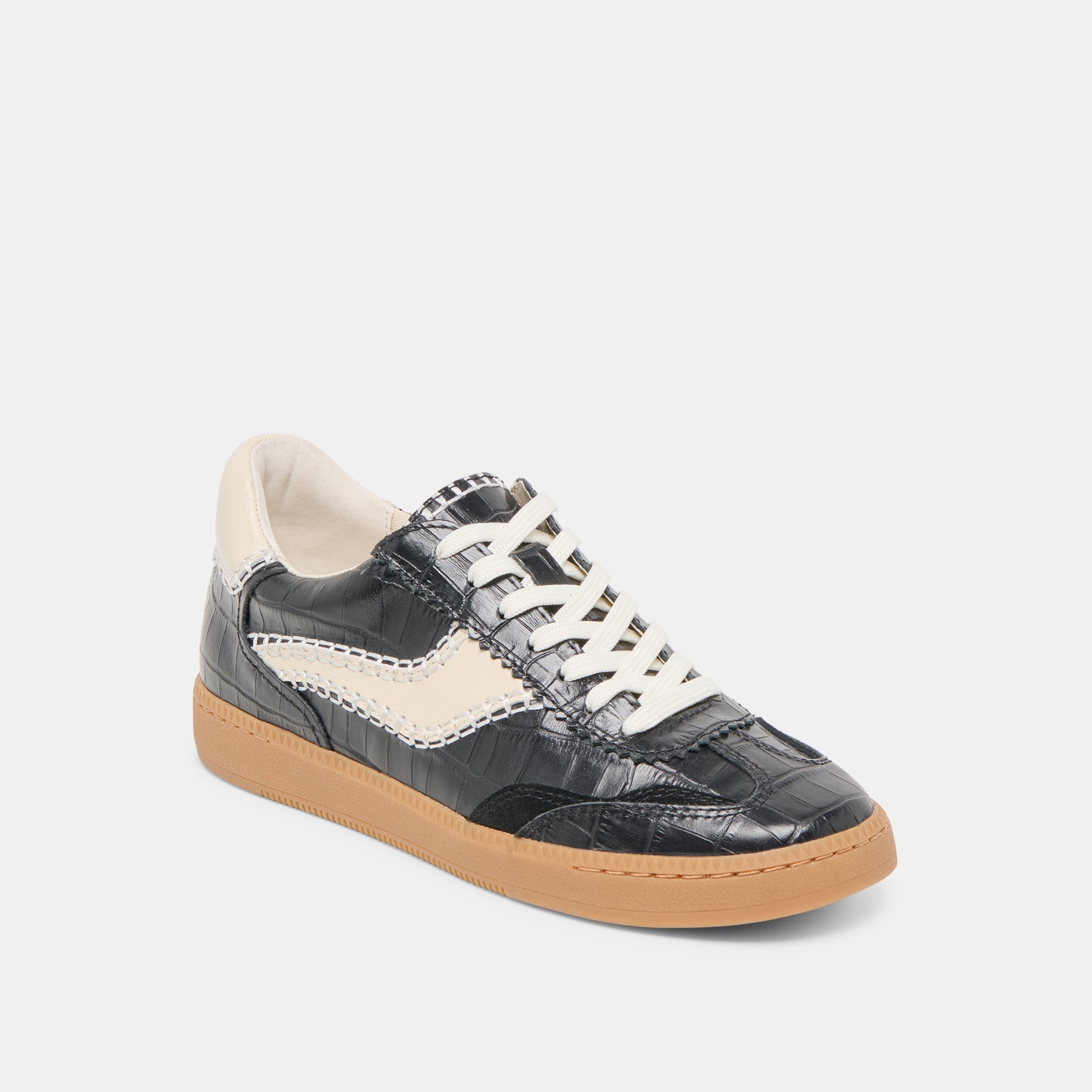 NOTICE STITCH SNEAKERS NOIR CROCO EMBOSSED LEATHER - re:vita