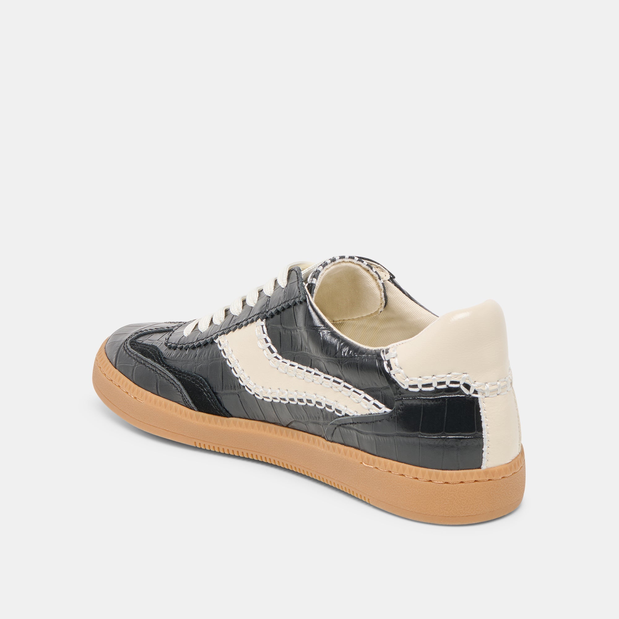 NOTICE STITCH SNEAKERS NOIR CROCO EMBOSSED LEATHER - re:vita