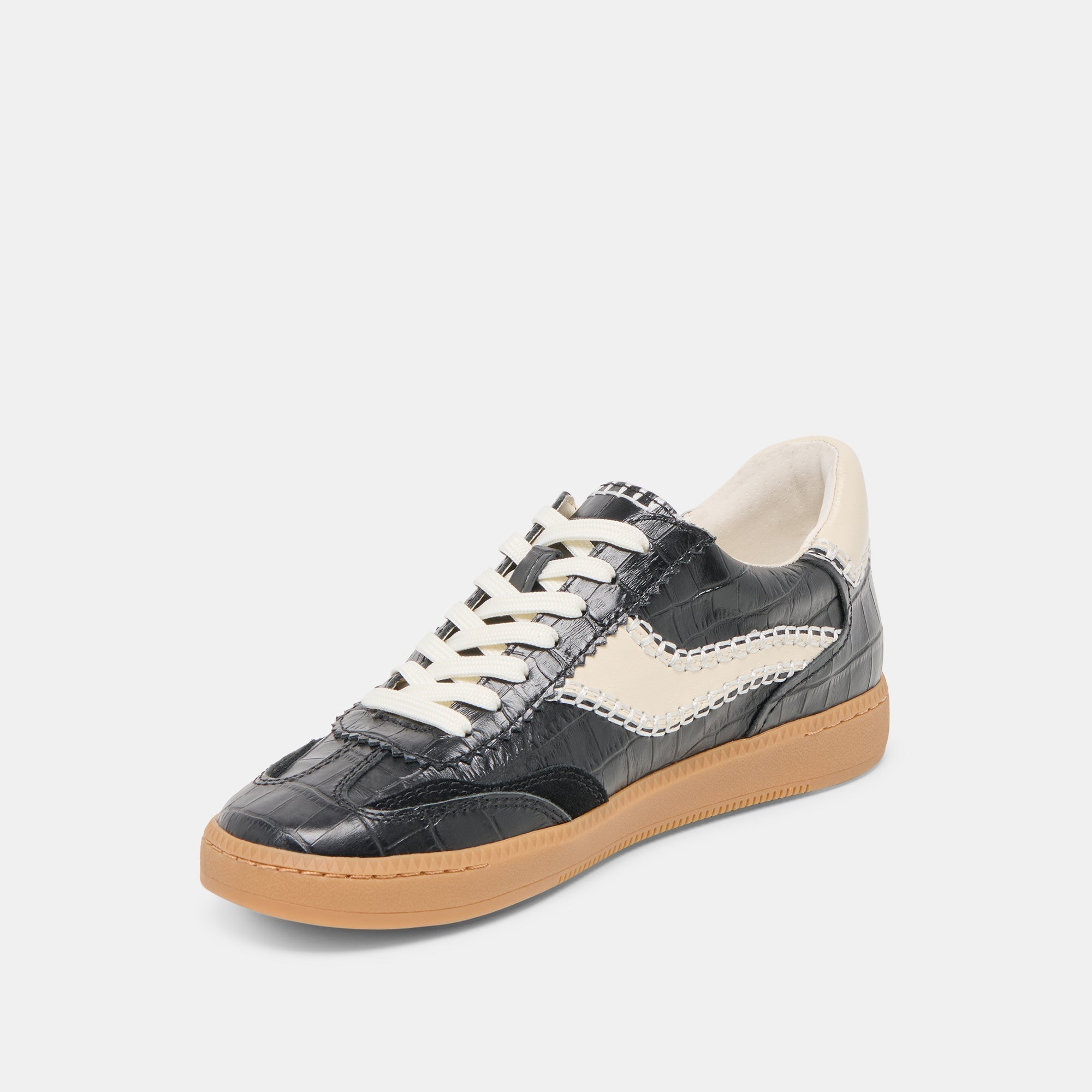 NOTICE STITCH SNEAKERS NOIR CROCO EMBOSSED LEATHER - re:vita