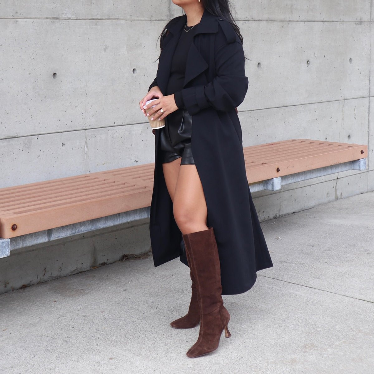 GYRA WIDE CALF BOOTS DK BROWN SUEDE - re:vita