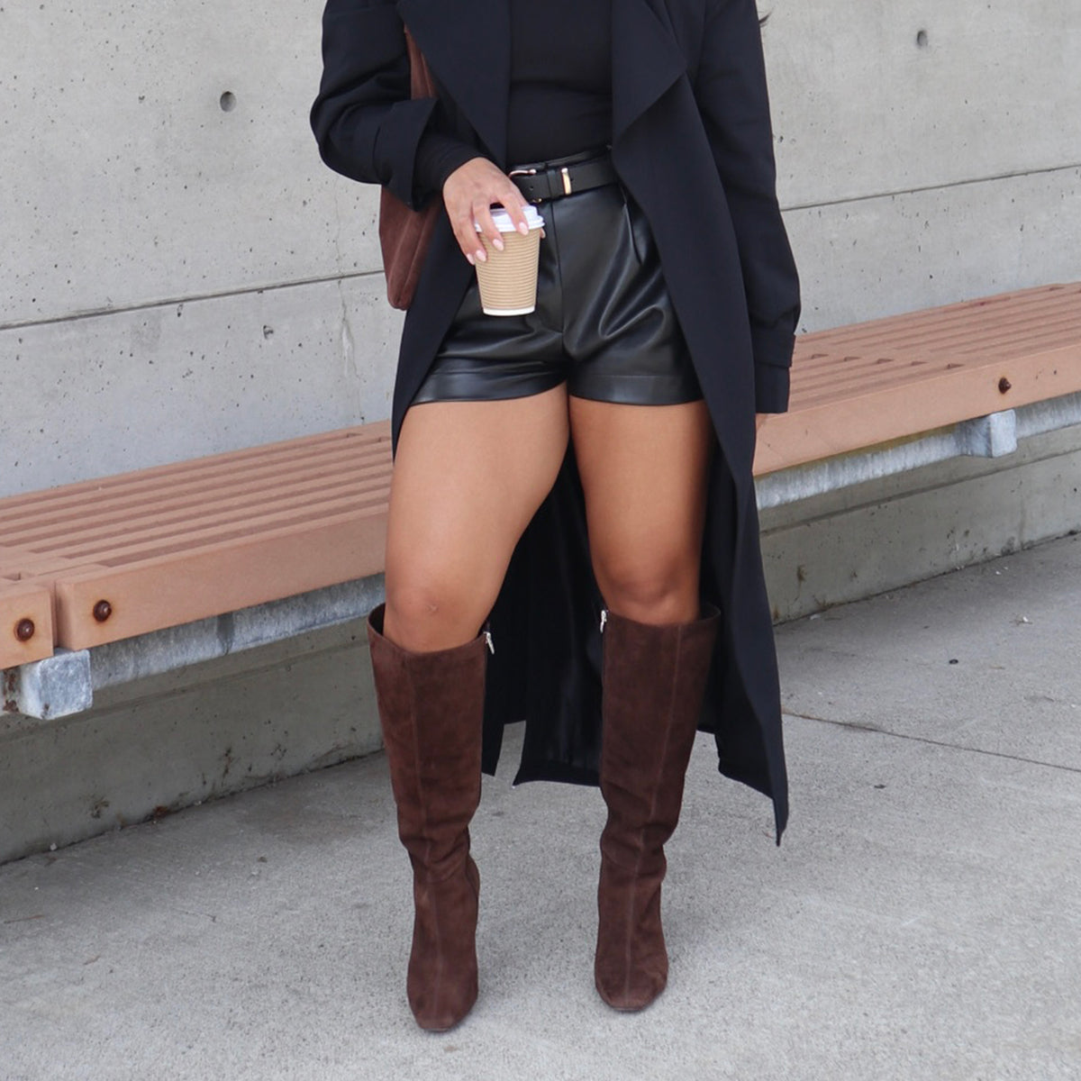GYRA WIDE CALF BOOTS DK BROWN SUEDE - re:vita