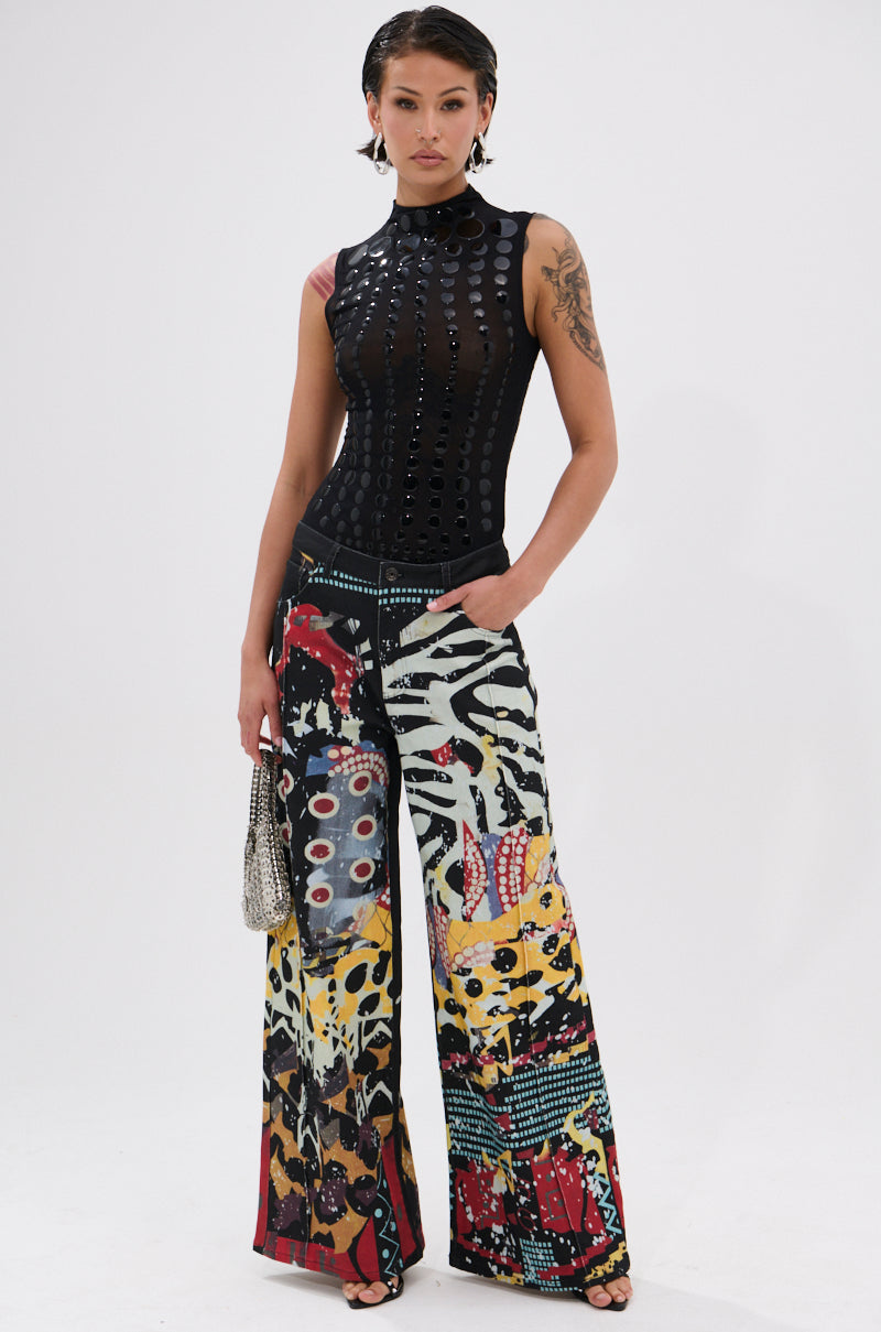 SOMETHING DIFFERENT PRINTED BLACK WASH JEANS