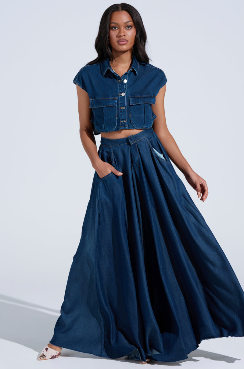 CARRIE BUTTON DOWN DENIM VEST TOP