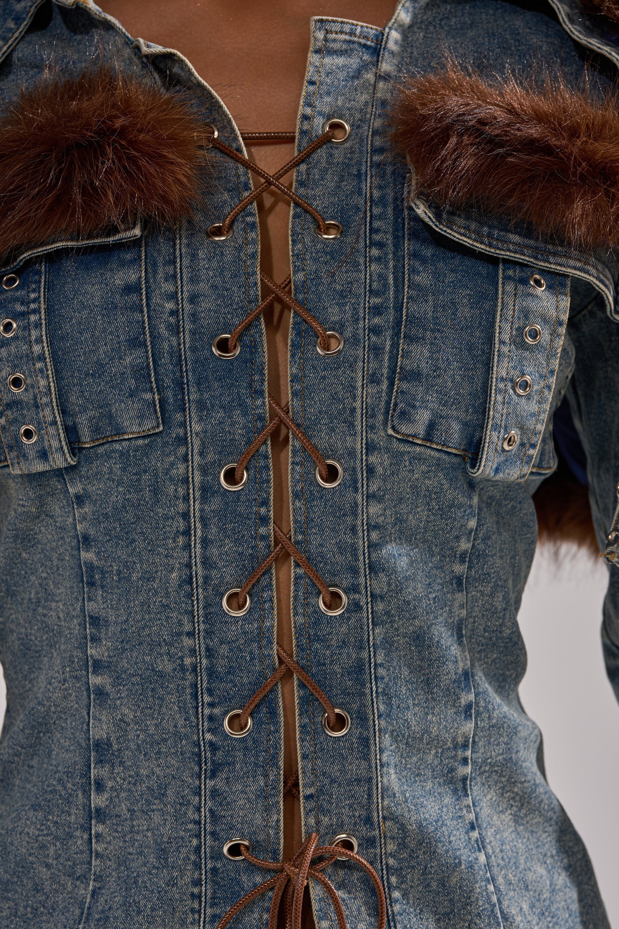 TRY ME BABY LACE UP DENIM TOP