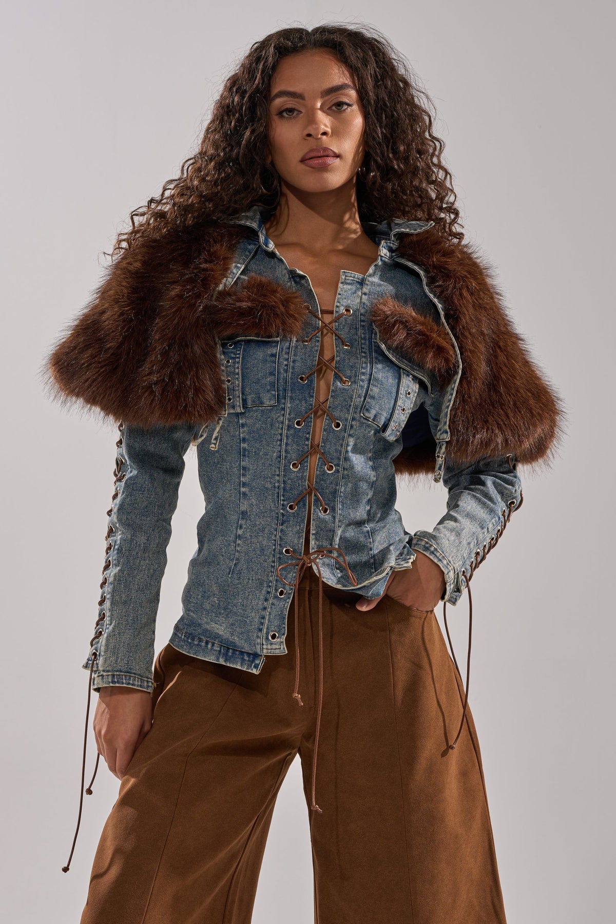 TRY ME BABY LACE UP DENIM TOP
