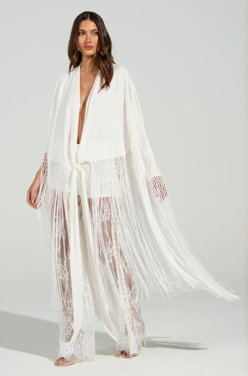 ON TO SOMETHING GOOD FRINGE TIE FRONT BLOUSE
