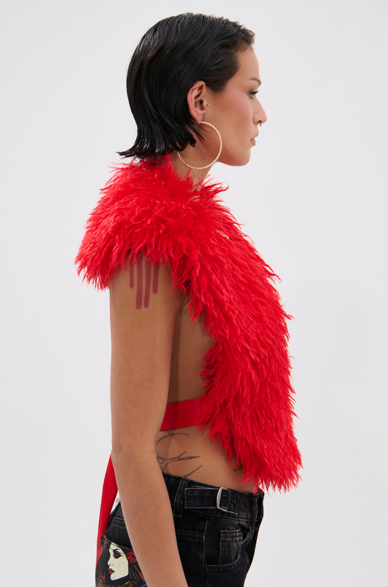 CARLA FAUX FUR HALTER TOP