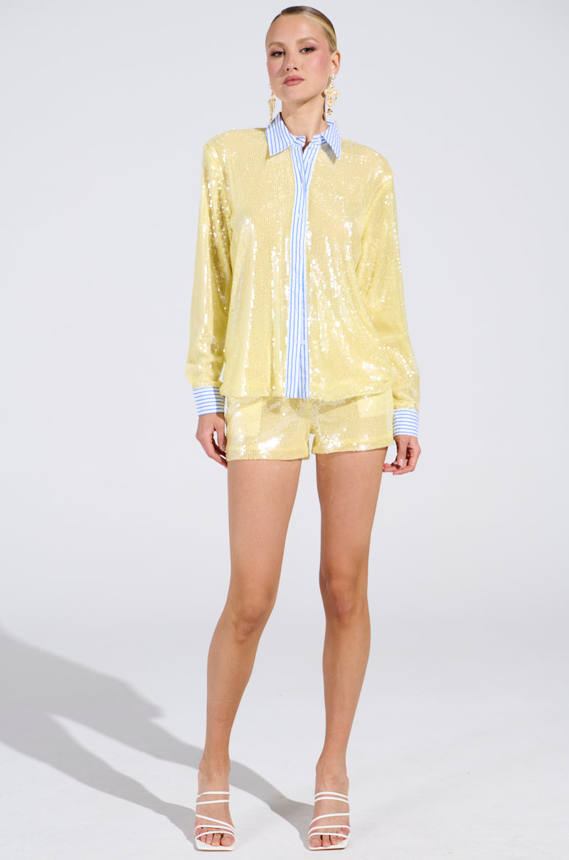 DOLLY SEQUIN BUTTON DOWN TOP