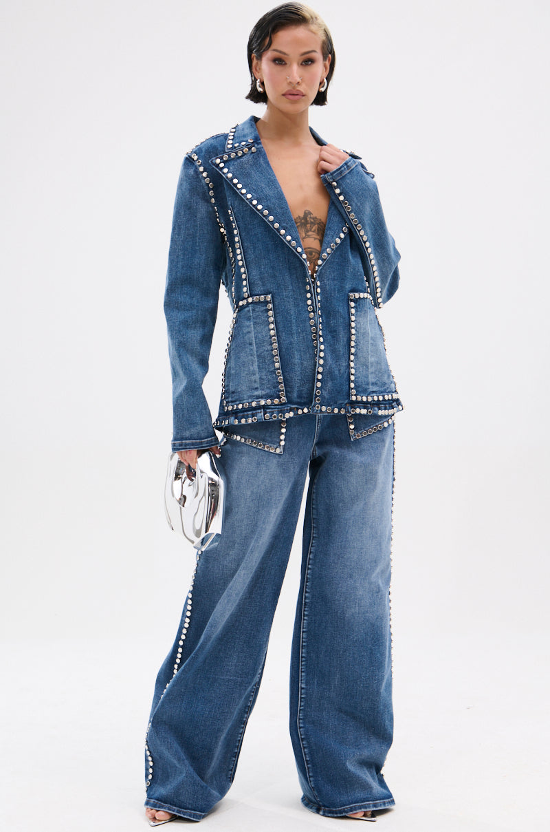 MY OWN THING STUDDED DENIM BLAZER