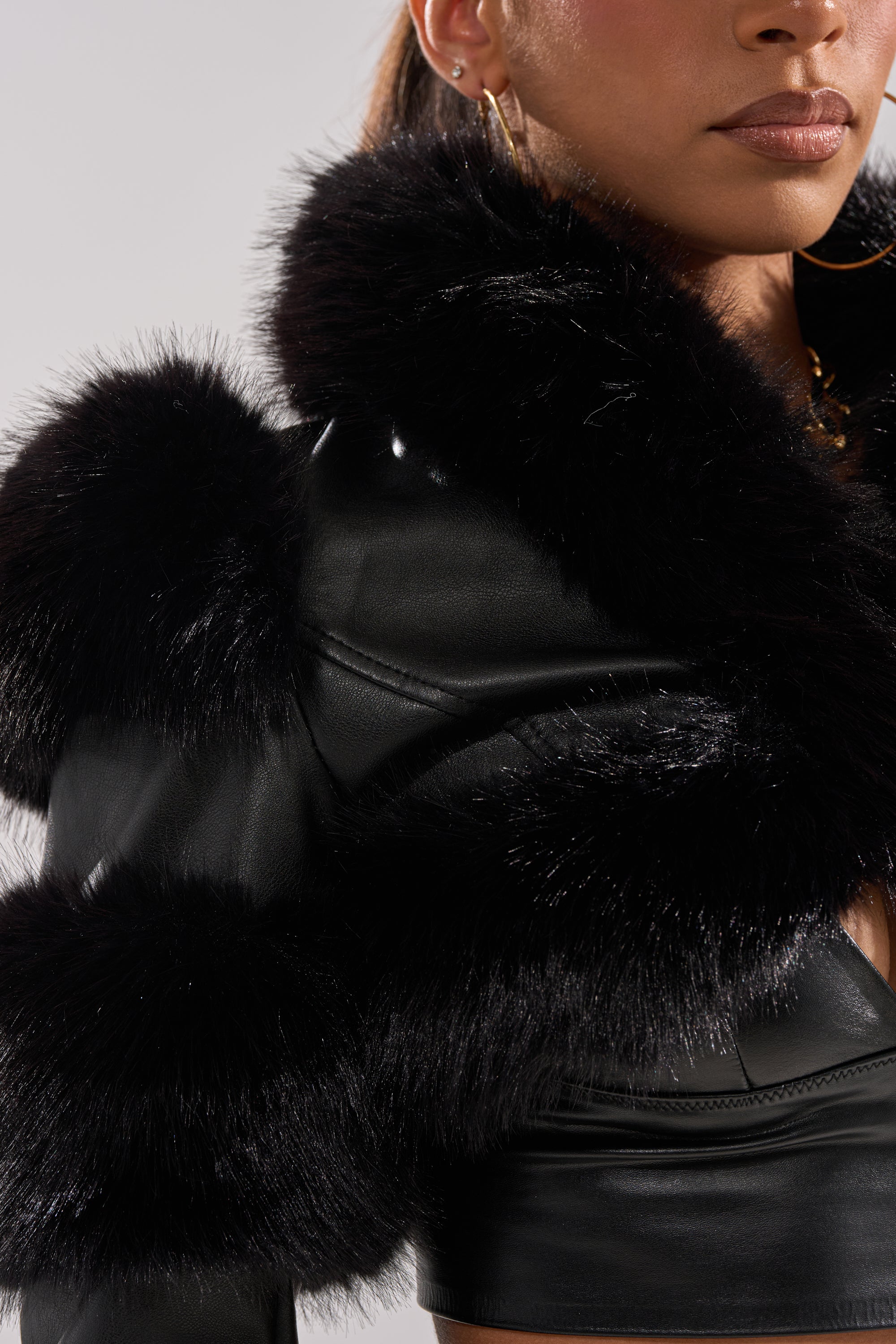 LOVERGIRL ULTRA CROP FUR TRIM MOTO