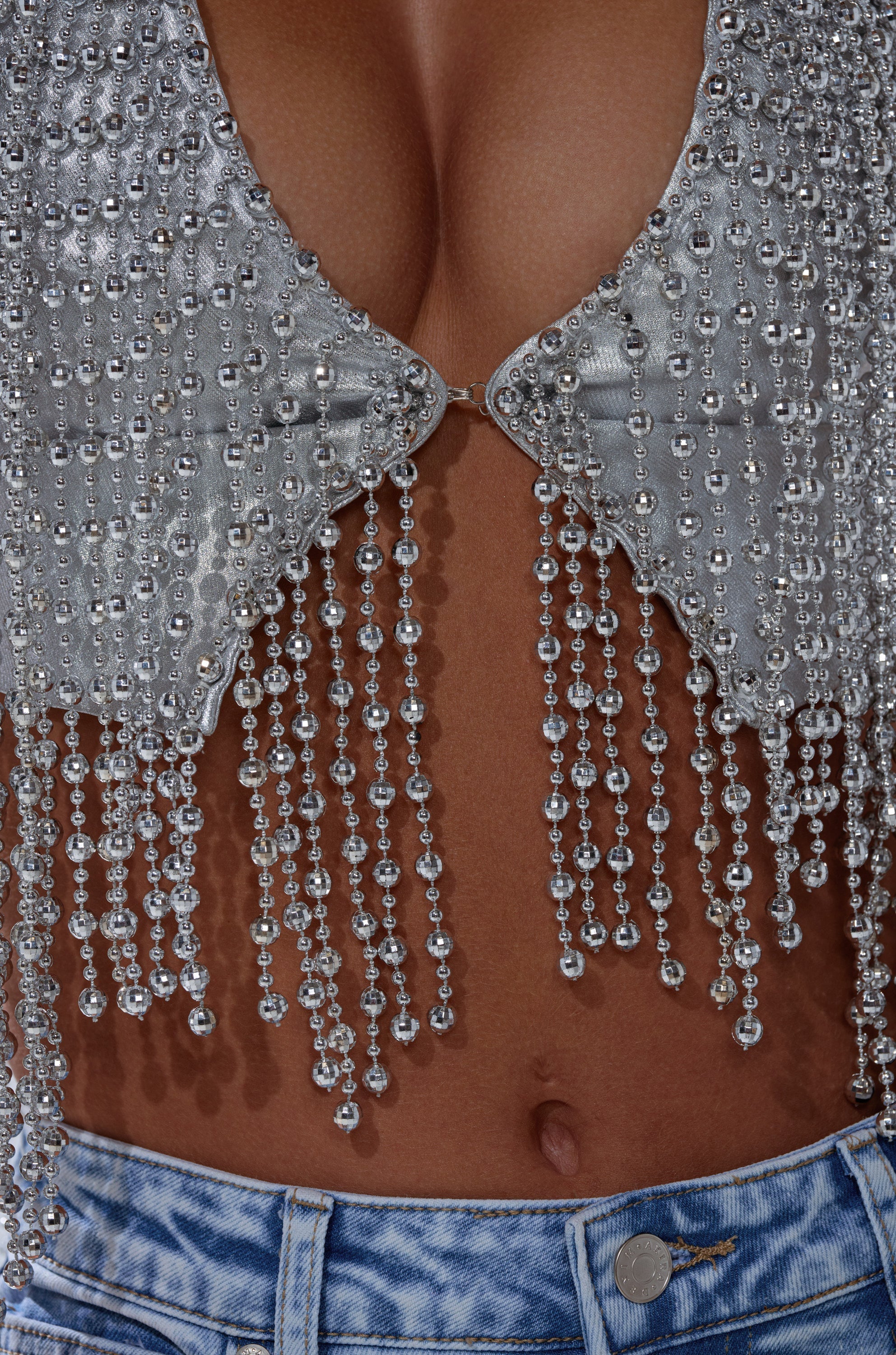 IN MY OWN LANE SILVER BEADED TOP