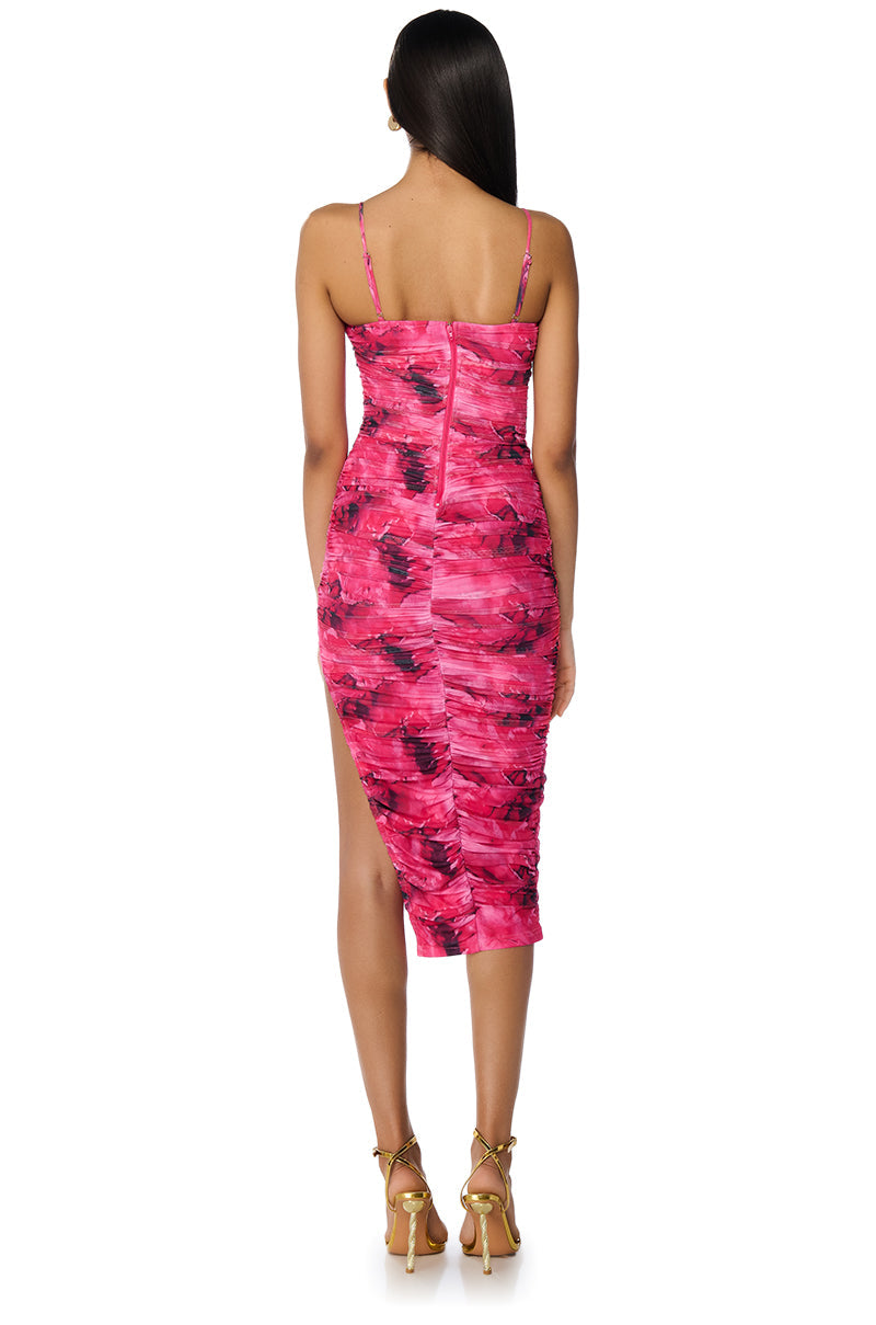 FEELING FINE RUCHED MIDI DRESS