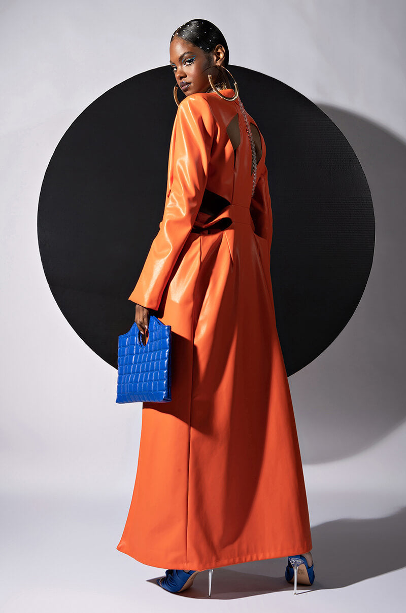 MORE LIFE ORANGE CUT OUT PLEATHER TRENCH