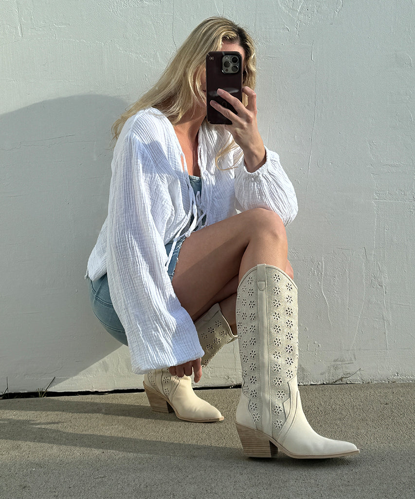 NAVENE BOOTS OATMEAL FLORAL EYELET - re:vita