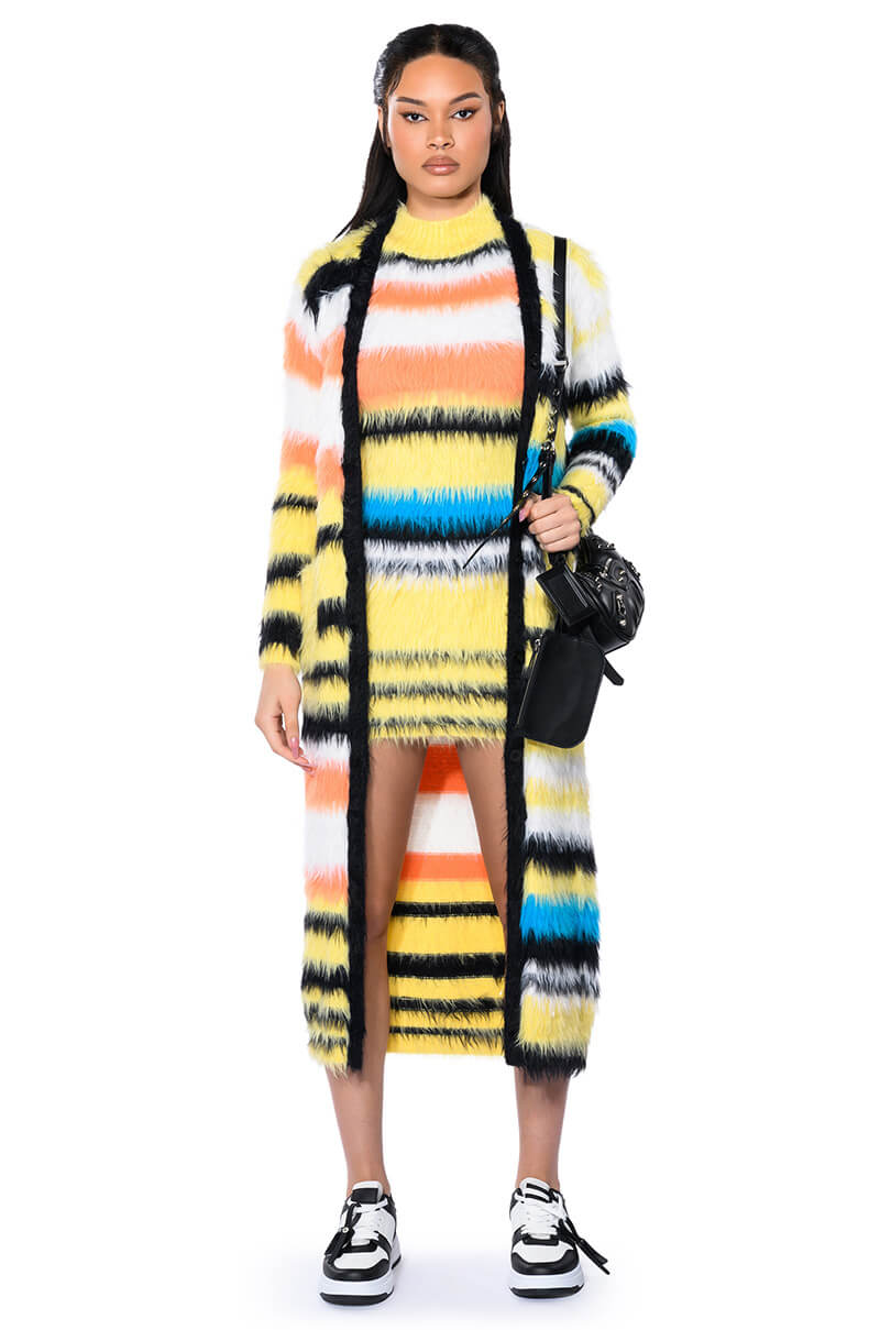 STRIPED FUZZY SWEATER DRESS